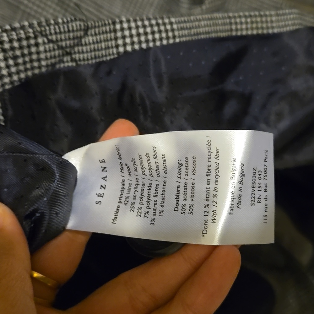 Sezane Tina Wool Gray London Check Print Jacket - Picture 12 of 14